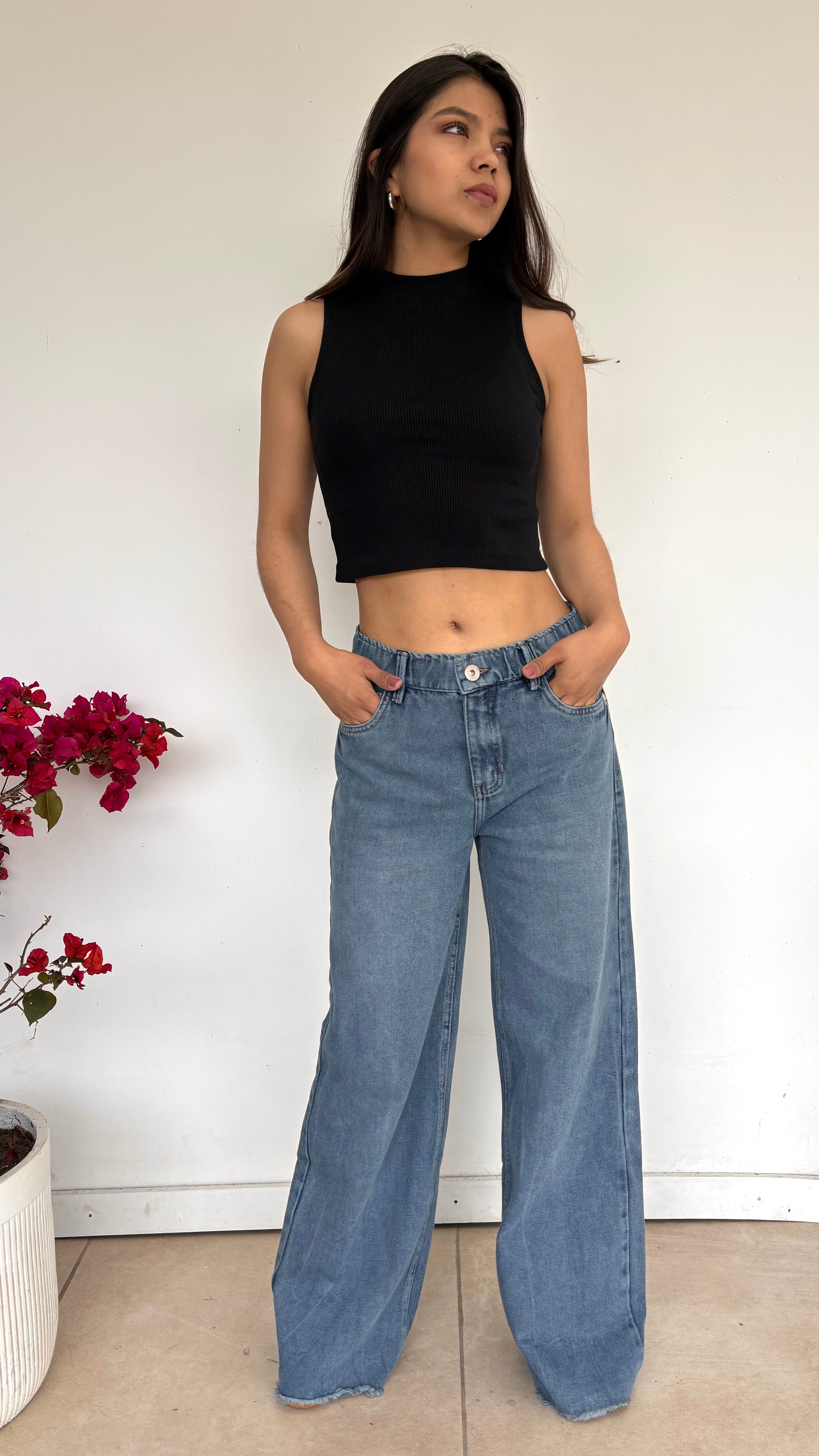 WIDE LEG HIGH RISE LIGHT WASH BLUE