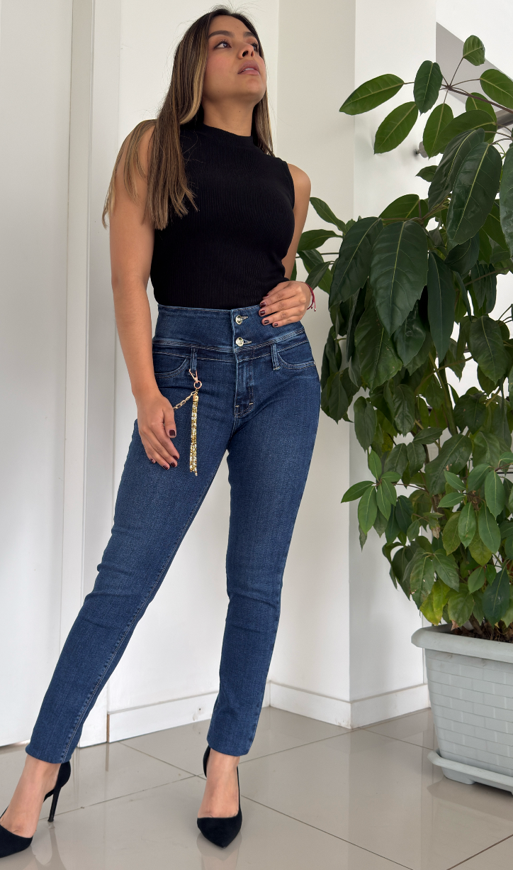MID INDIGO HIGH RISE SKINNY PUSH UP