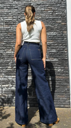 PINTUCK WIDE LEG HIGH RISE — DEEP INDIGO