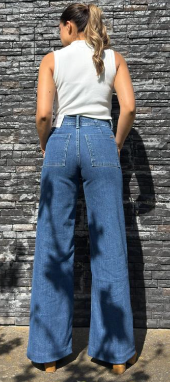 PINTUCK WIDE LEG HIGH RISE — SKY BLUE