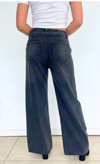 WIDE LEG HIGH RISE CHARCOAL BELT