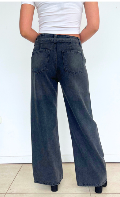 WIDE LEG HIGH RISE CHARCOAL BELT