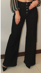 BLACK BUTTON HIGH RISE WIDE LEG