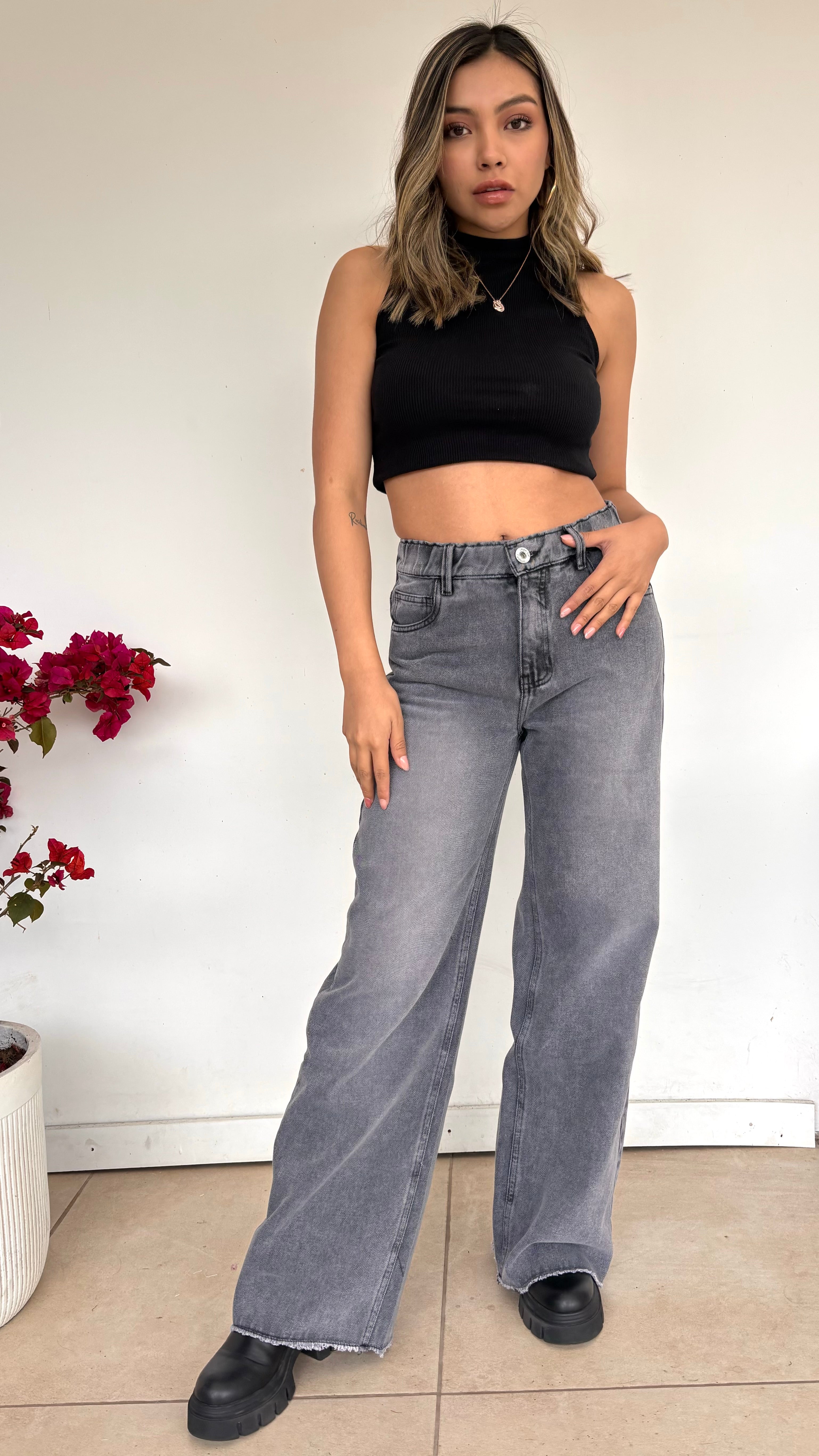 WIDE LEG HIGH RISE ACID GREY