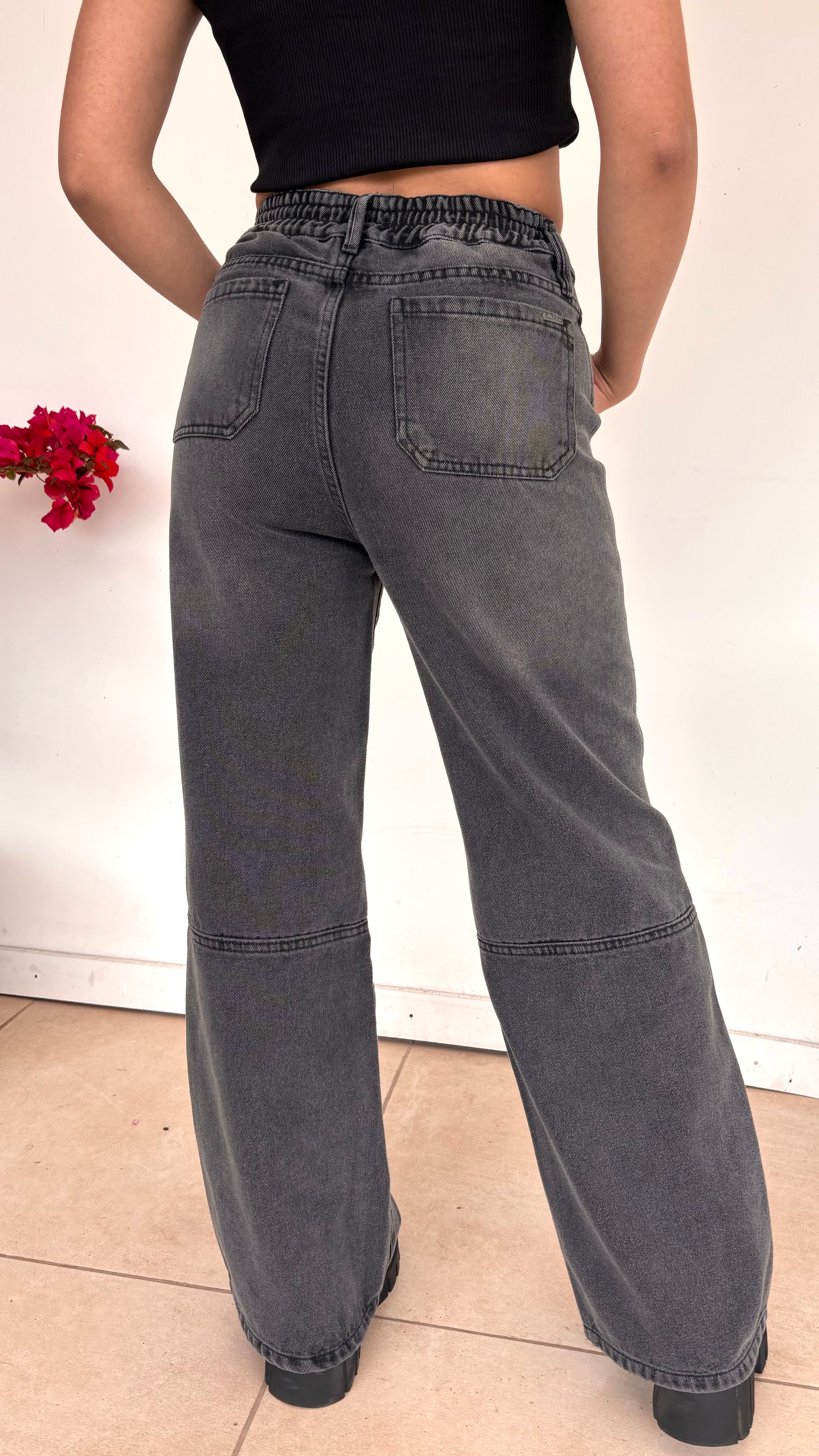 WIDE LEG HIGH RISE FADED BLACK