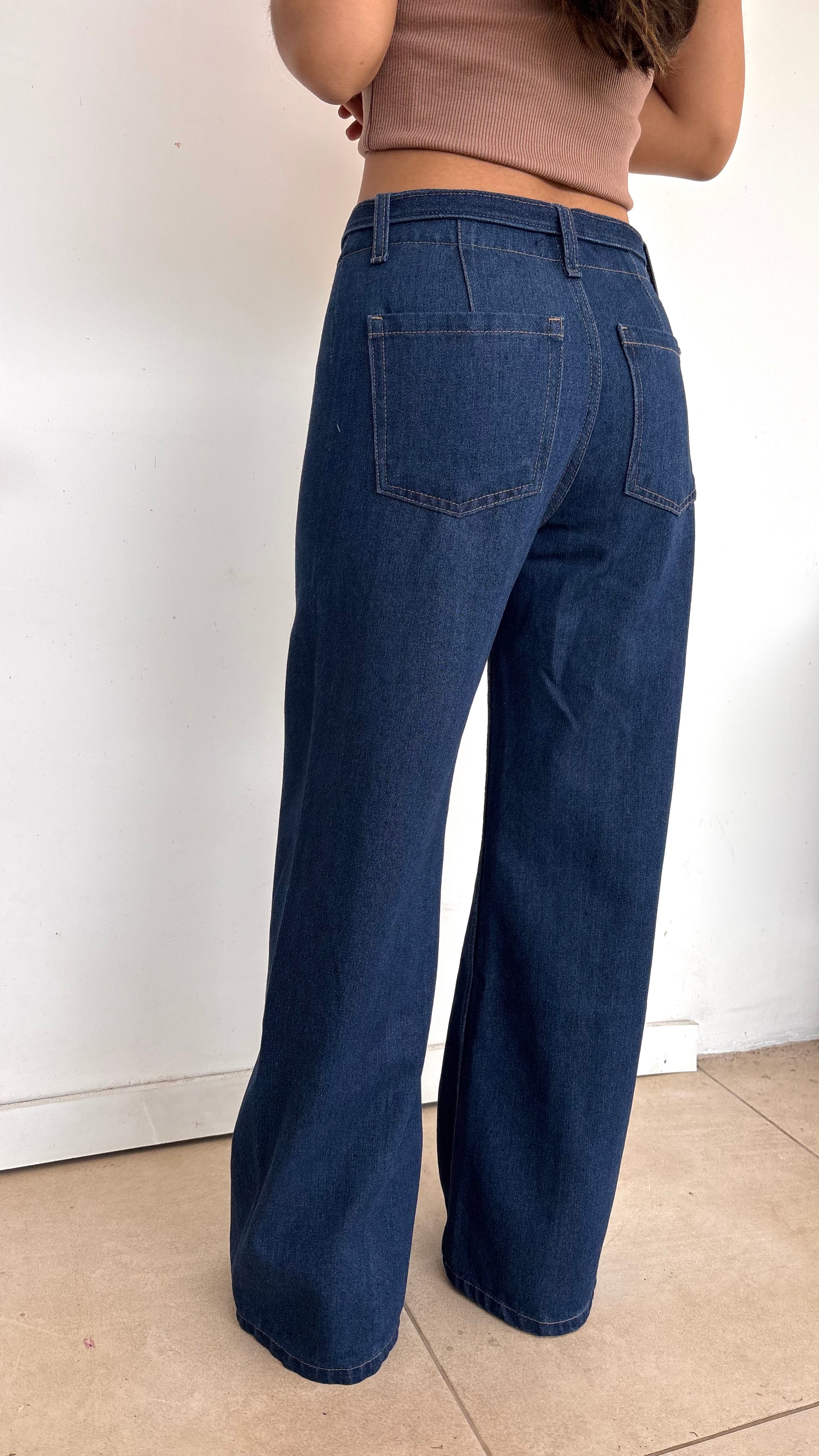 WIDE LEG HIGH RISE BELTED BLUE
