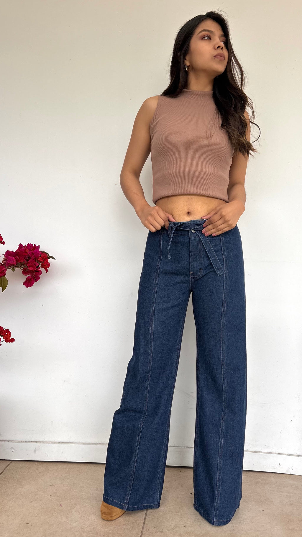 WIDE LEG HIGH RISE BELTED BLUE