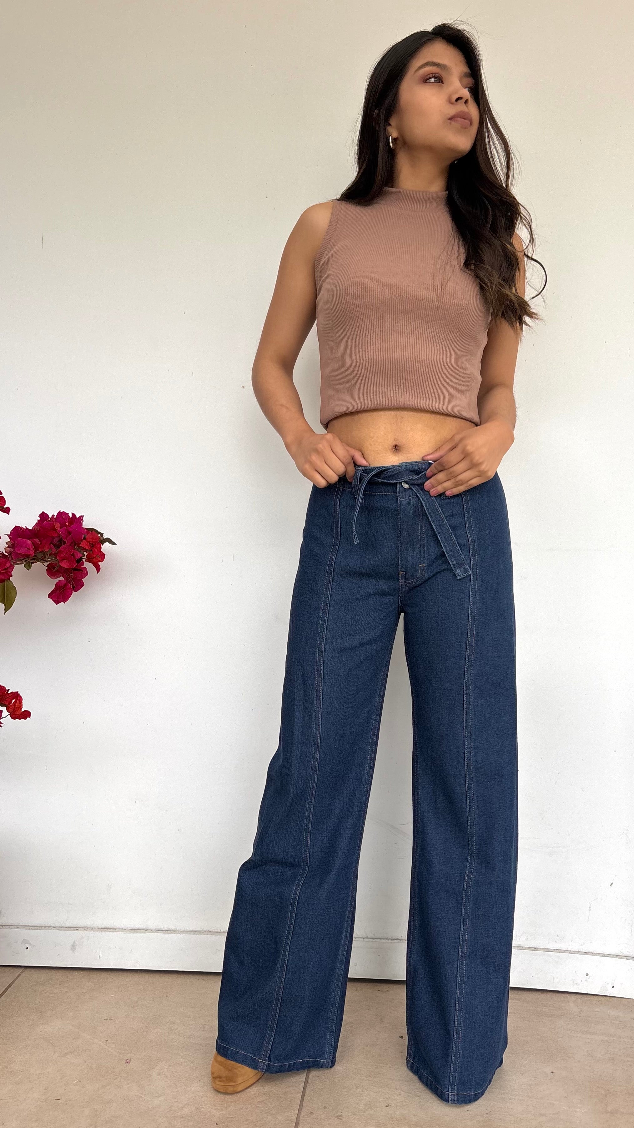 WIDE LEG HIGH RISE BELTED BLUE