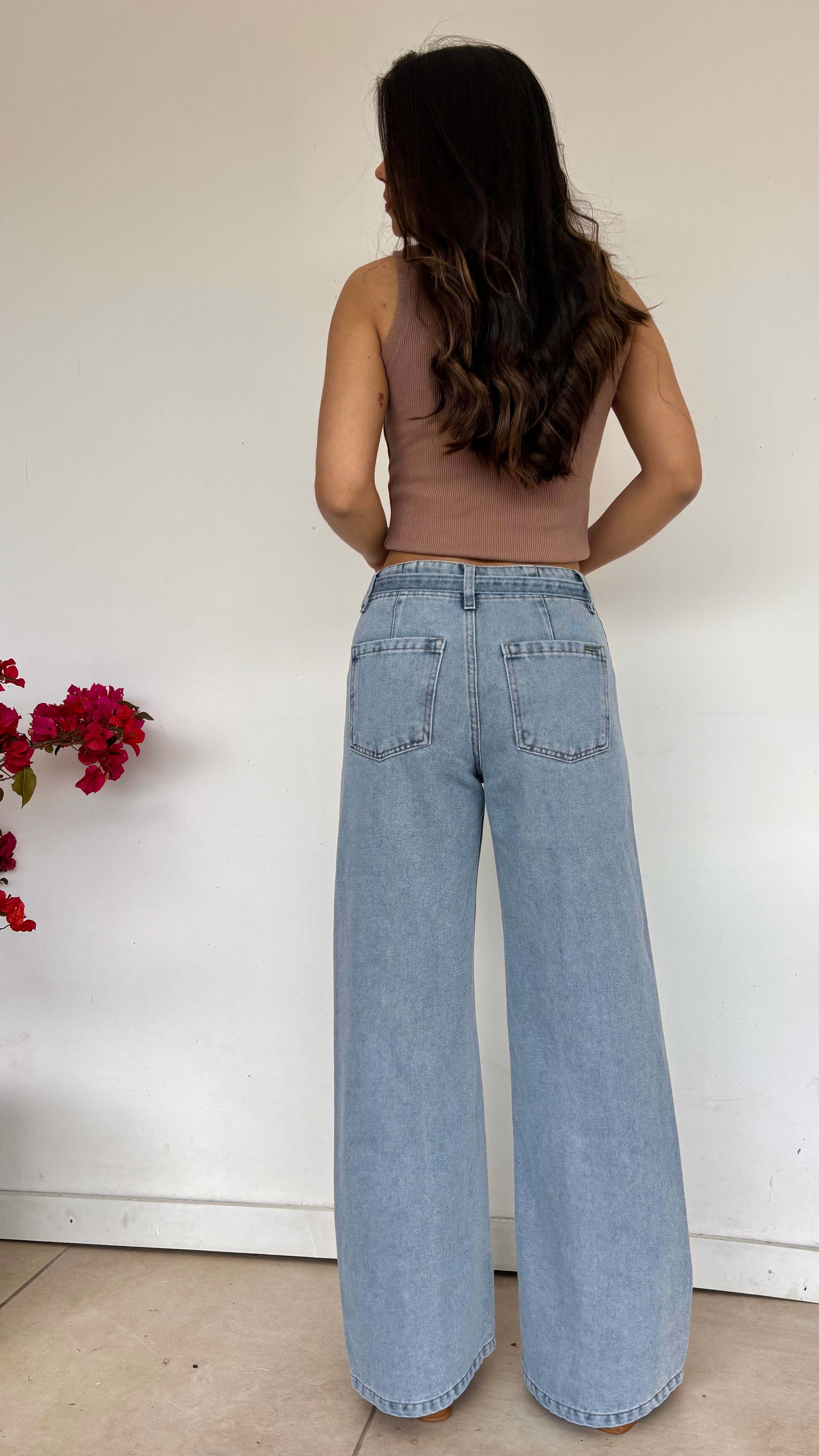 WIDE LEG HIGH RISE BELTED SKY BLUE