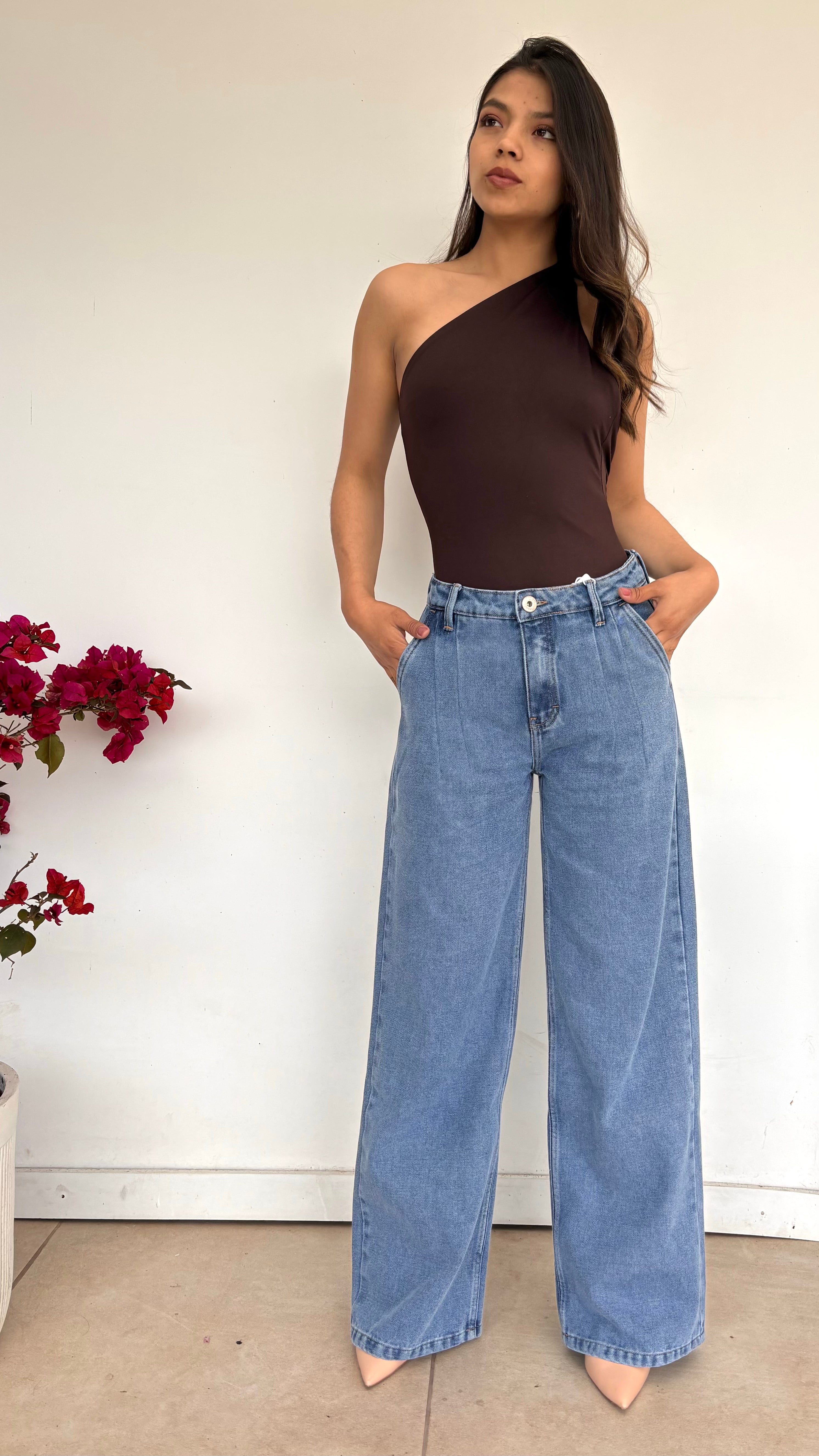 WIDE LEG HIGH RISE MID BLUE