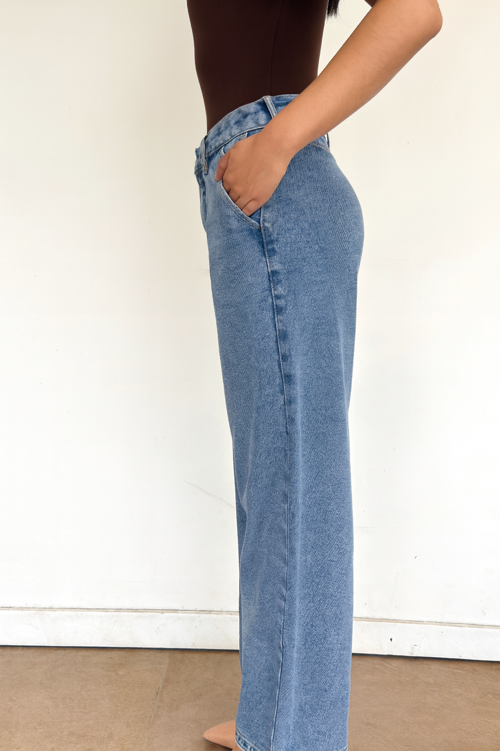 WIDE LEG HIGH RISE MID BLUE