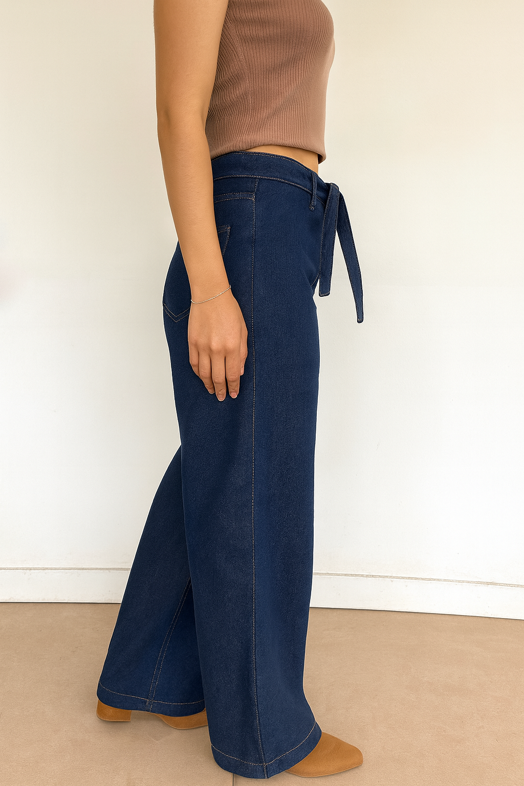 WIDE LEG HIGH RISE BELTED BLUE