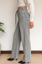 ASH GREY HIGH RISE BELTED WIDE