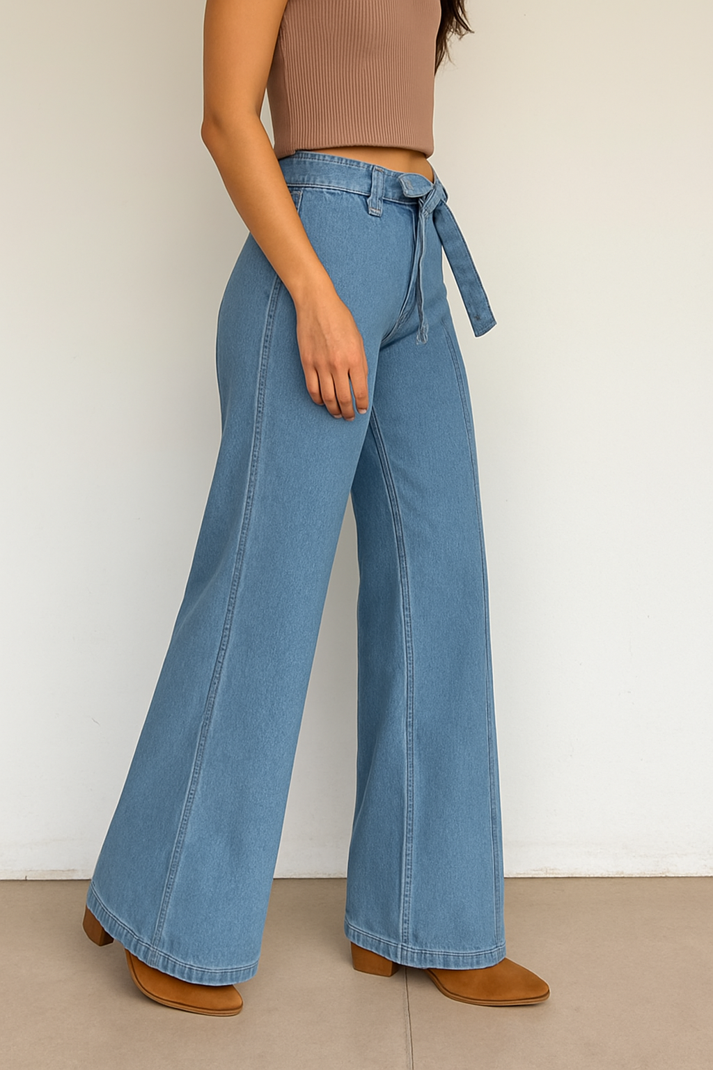 WIDE LEG HIGH RISE BELTED SKY BLUE