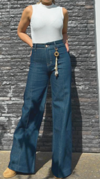 PINTUCK WIDE LEG HIGH RISE — DEEP INDIGO
