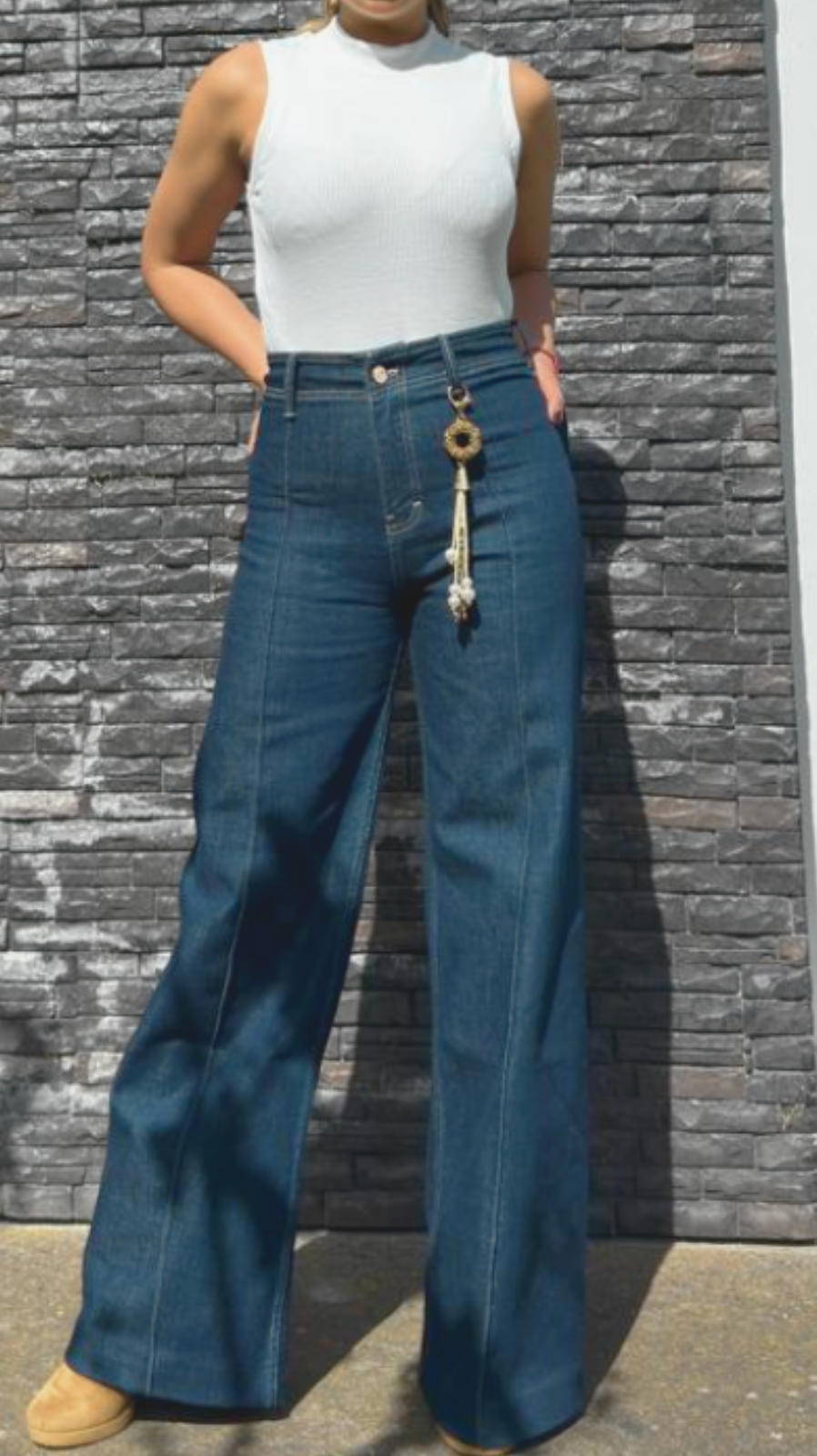 PINTUCK WIDE LEG HIGH RISE — DEEP INDIGO