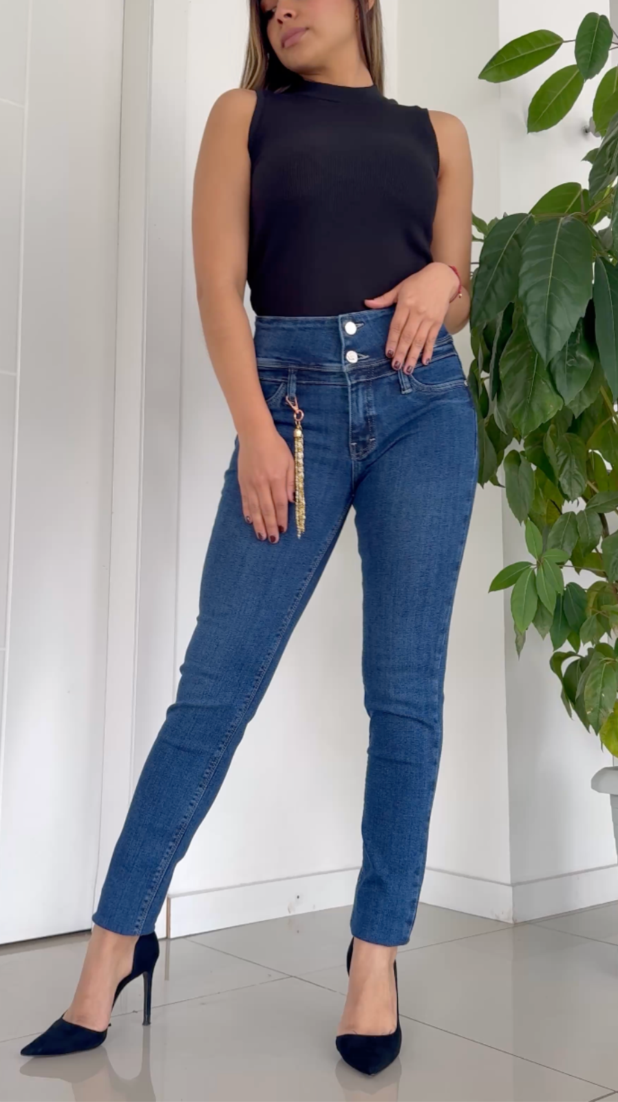 MID INDIGO HIGH RISE SKINNY PUSH UP