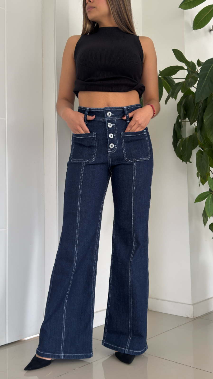 INDIGO BUTTON HIGH RISE WIDE LEG